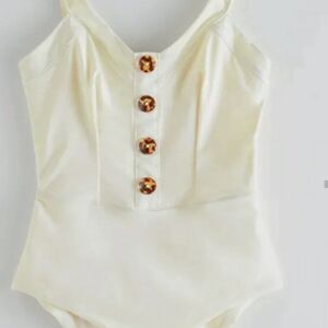 Paris Atelier Cream One-Piece Swimsuit with Tortoiseshell Buttons. NWT SZ.4
